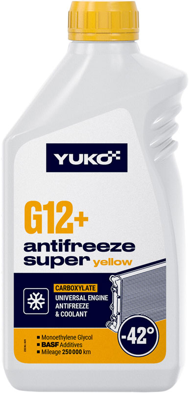 Охолоджувальна рідина YUKO G12+, готова, жовтий, -40°С, 1 л (4823110403747)